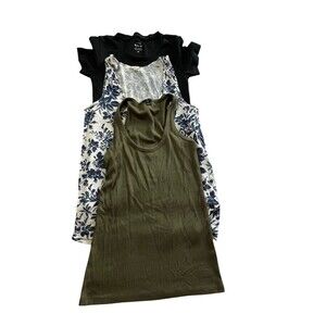 J Crew 3 Shirt XS Bundle The Perfect Tee And 2 Tanks Black Floral Green